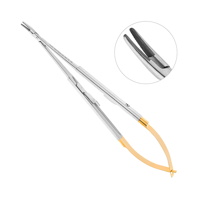 Иглодержатель-микро изогнутый Micro-Nadelhalter TC, длина 180 мм | HLW Dental Instruments (Германия)